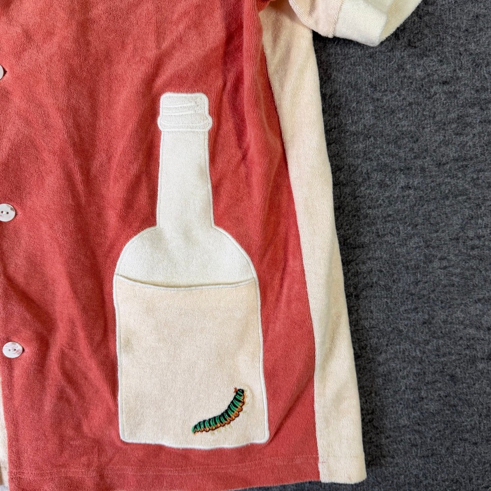 Tombolo El Gusano Terry Cloth Cabana Shirt Mens Small Coral Cream Agave Mezcal - Picture 3 of 11